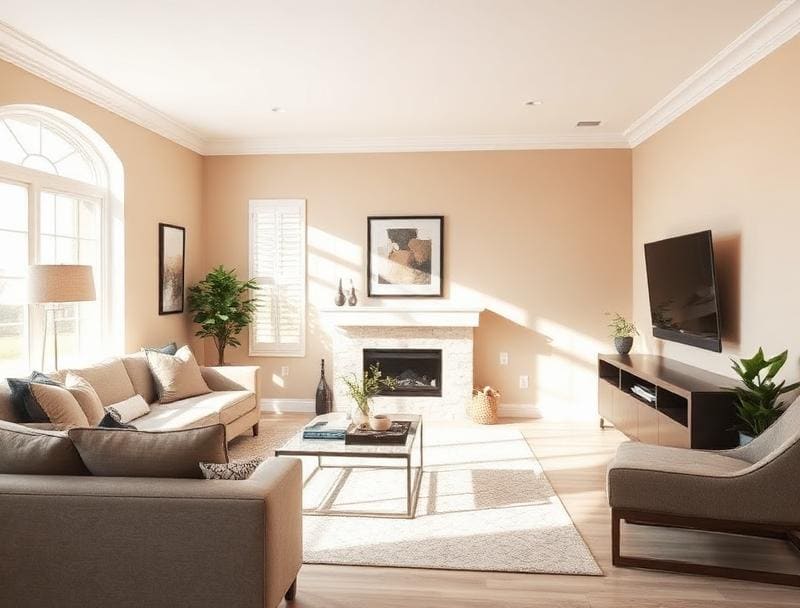 Living room interior painting with warm beige walls